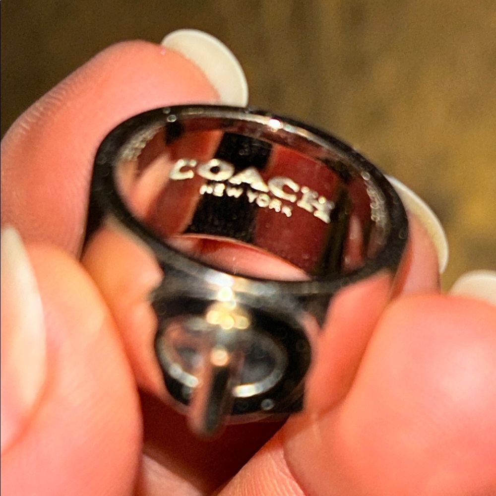 Authentic Coach RARE Pave turn lock Silver Ring with Logo inside band - Picture 8 of 14